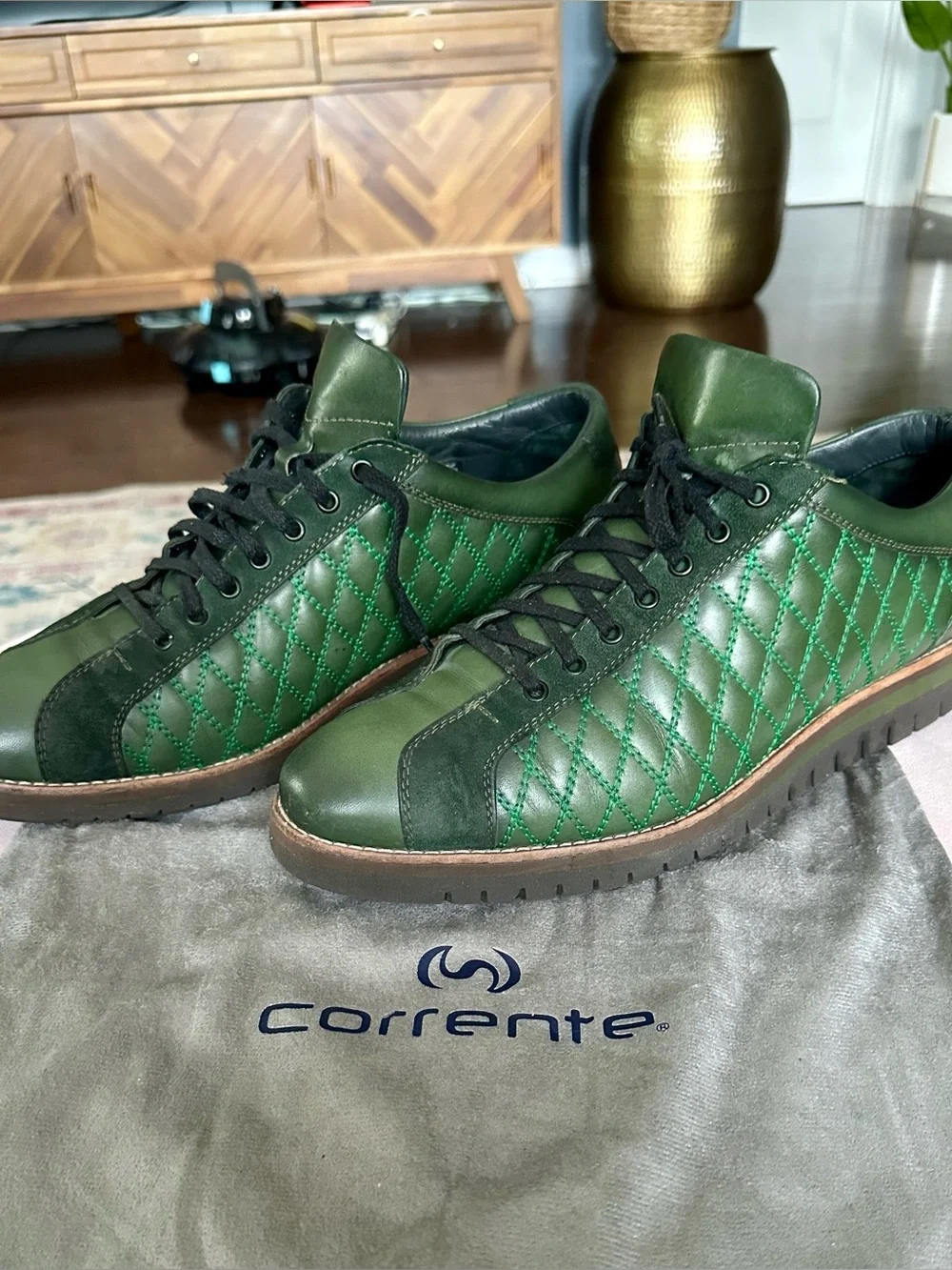 Corrente Green Leather Quilted Sneakers Men’s Designer Shoes C21201-4005
